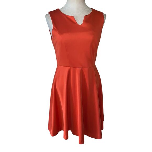 Gibson Latimer Sleeveless Fit & Flare Split Neck Mini Dress Orange Size Small - Picture 2 of 7